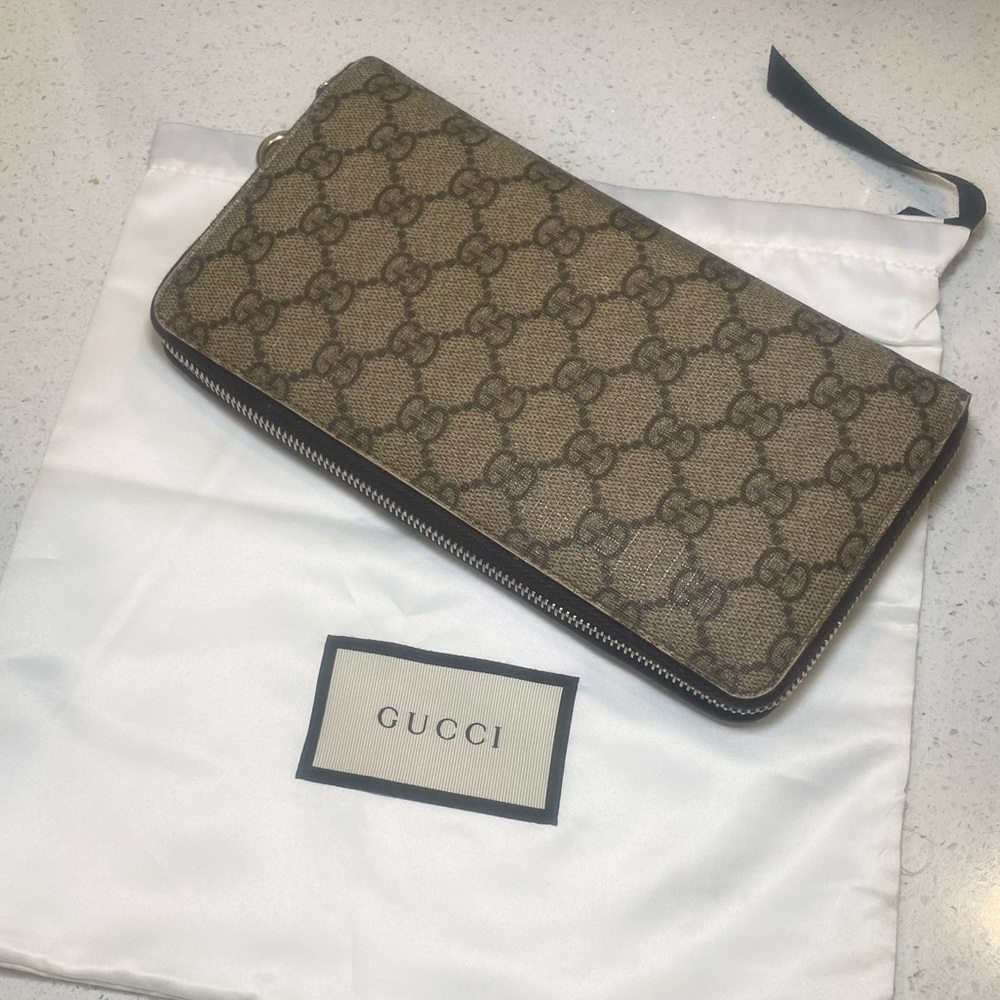 Gucci Brown Monogram Zip  Wallet